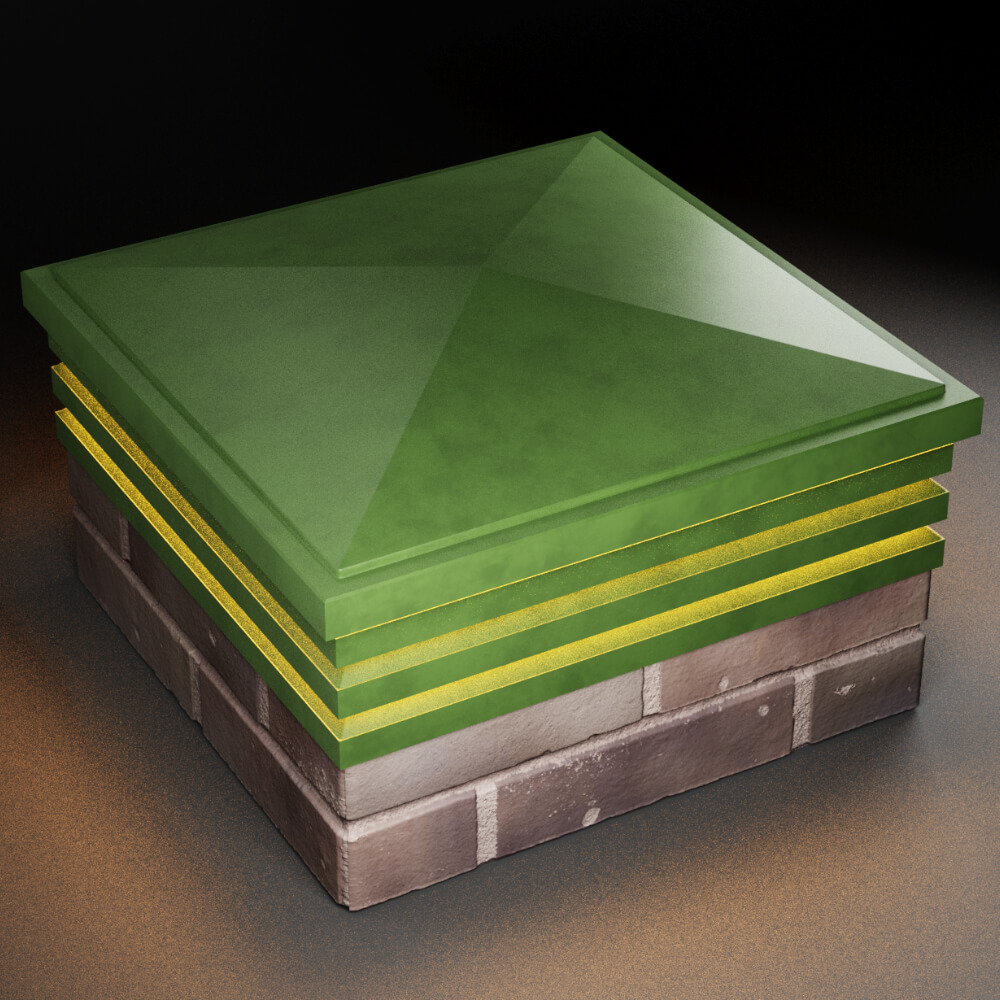 Колпак Zking Бона ХайТек Зеленый на столб 2х2 кирпича (513х513мм) с подсветкой в России фото