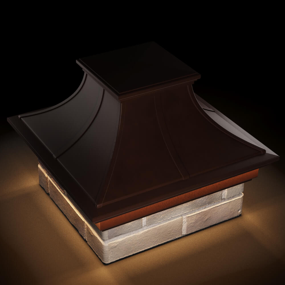 Колпак Zking Монблан Премиум Коричневый на столб 1.5х1.5 кирпича (385х385мм) с подсветкой в России фото