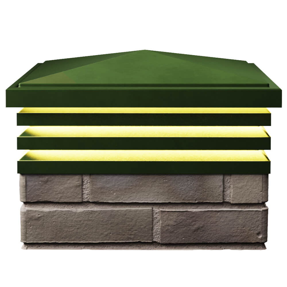 Колпак Zking Бона ХайТек Зеленый на столб 1.5х1.5 кирпича (385х385мм) с подсветкой в России фото