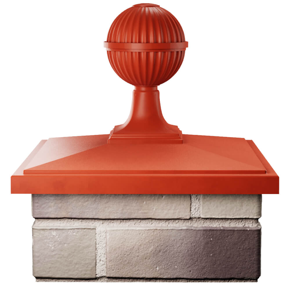 Колпак Zking БонаМоно Красный с шаром на столб 1.5х1.5 кирпича (385х385, 400х400мм) в сборе Россия фото