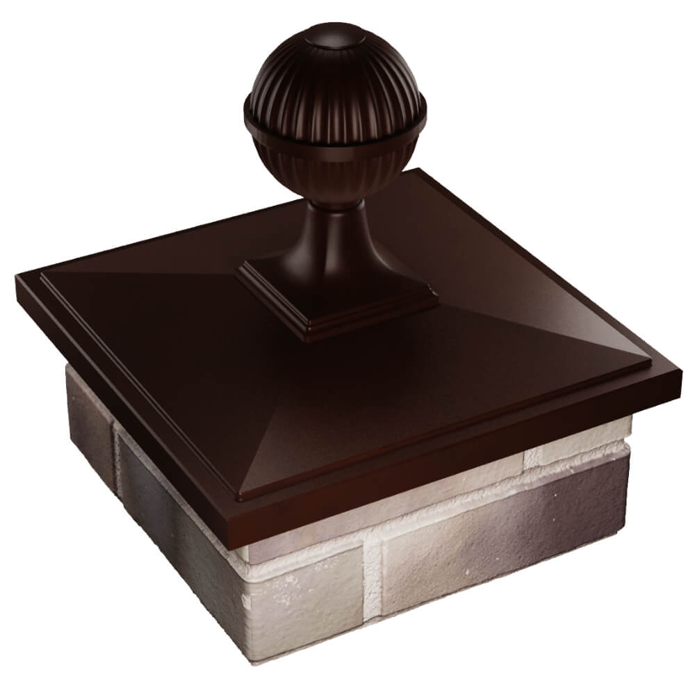 Колпак Zking БонаМоно Коричневый с шаром на столб 1.5х1.5 кирпича (385х385, 400х400мм) в сборе в России фото