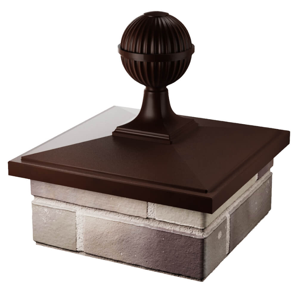 Колпак Zking БонаМоно Коричневый с шаром на столб 1.5х1.5 кирпича (385х385, 400х400мм) в сборе в России фото