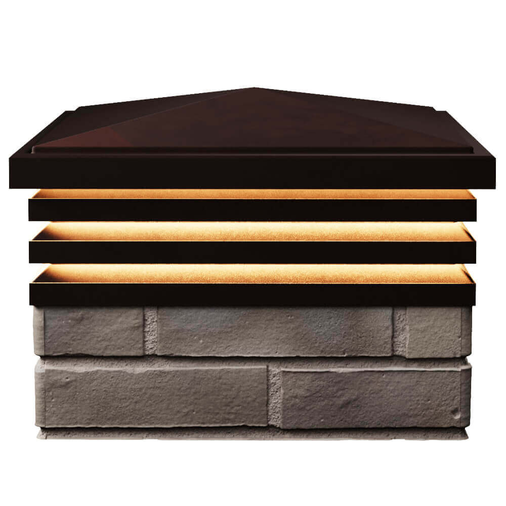 Колпак Zking Бона ХайТек Коричневый на столб 1.5х1.5 кирпича (385х385мм) с подсветкой в России фото